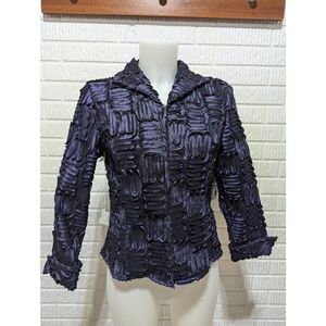 Samuel Dong Women's Deep Purple Wearable Art Ribbon Zip Front Jacket Size S NWT